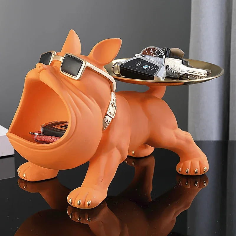 Estatua de Bulldog en Resina con Bandeja Organizadora