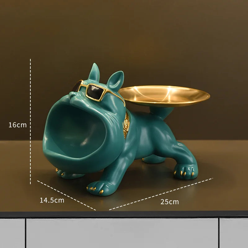 Estatua de Bulldog en Resina con Bandeja Organizadora