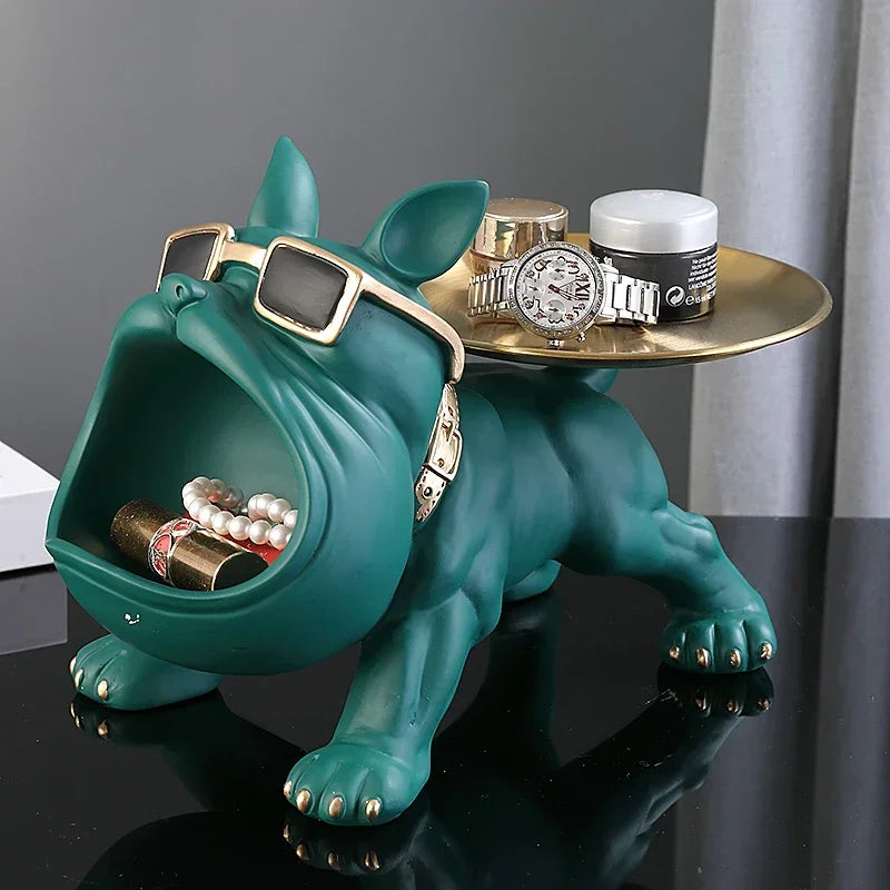 Estatua de Bulldog en Resina con Bandeja Organizadora