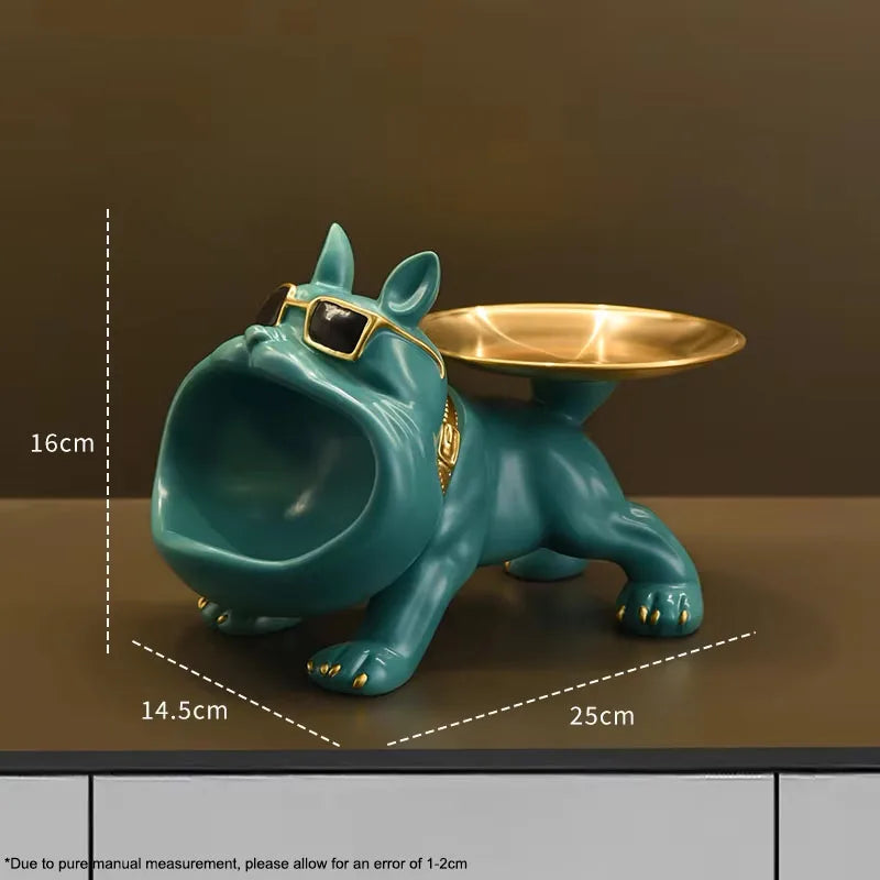 Estatua de Bulldog en Resina con Bandeja Organizadora