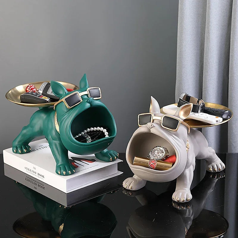 Estatua de Bulldog en Resina con Bandeja Organizadora